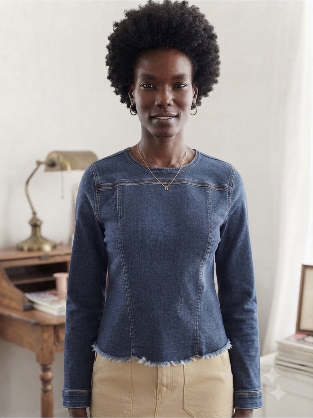 Calvin Klein Denim Top Medium Blue with Zippered Back